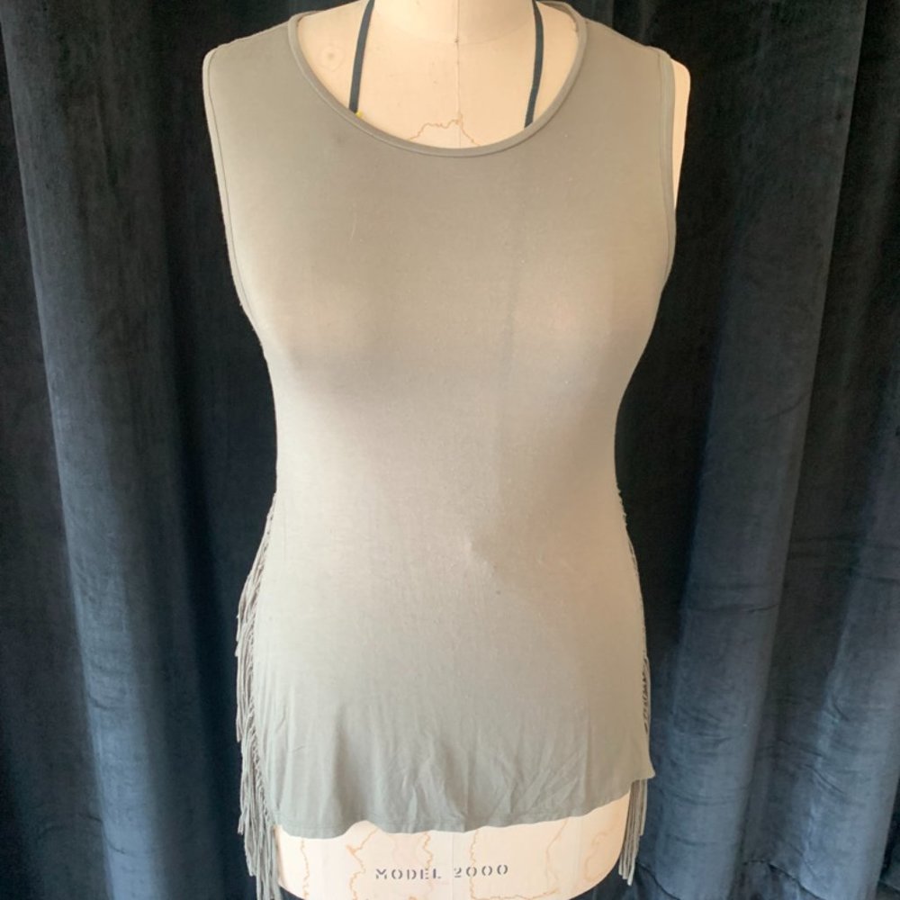 Green Fringe Slits Soft and Sexy Tank Top